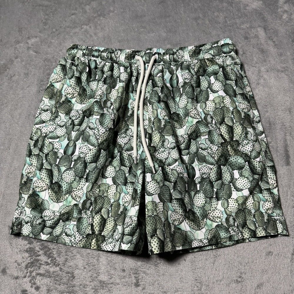 Brooks Brothers Mens Green Cactus Print Lined Swim Trunks Size M Beach‎ Vacation
